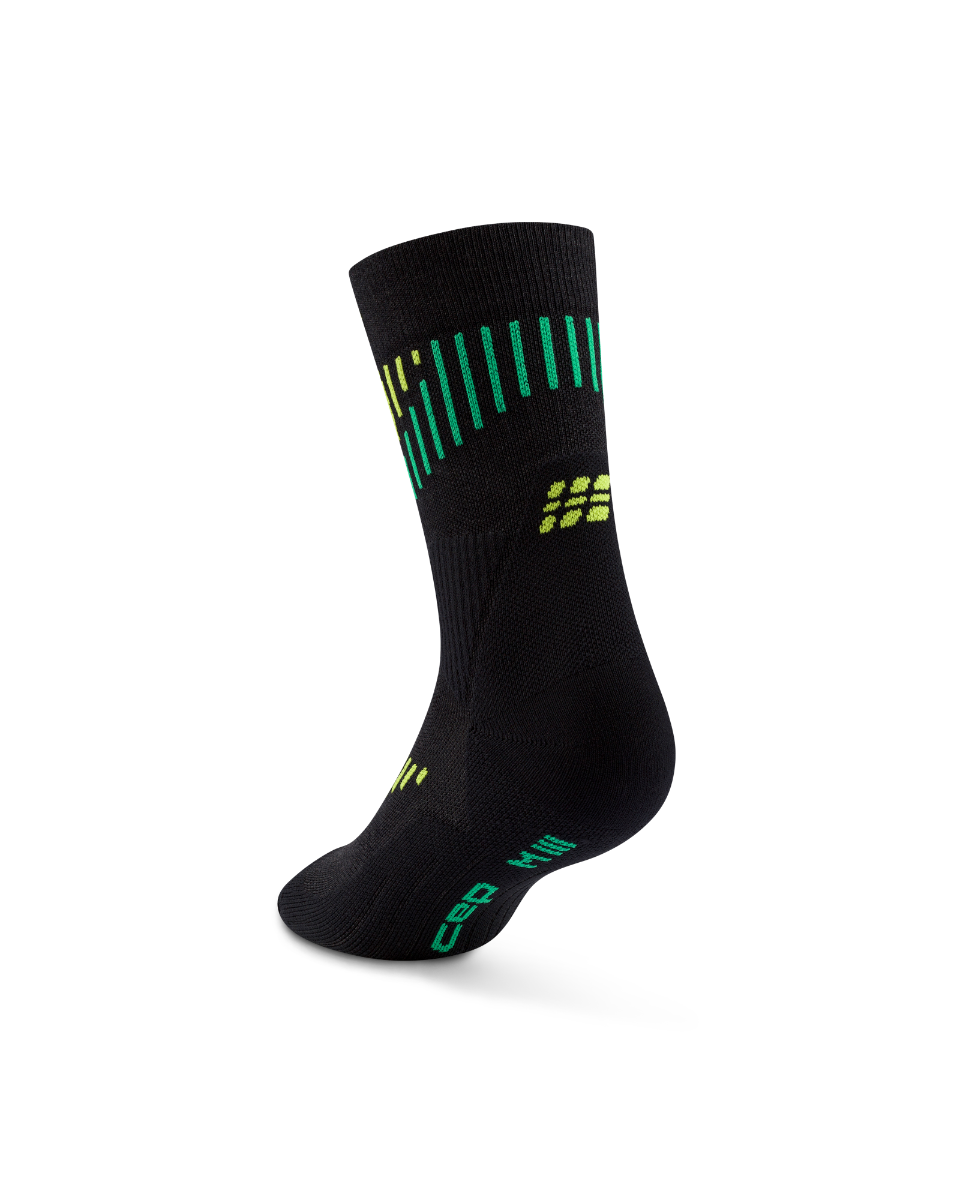 CEP Core Run Merino Mid Cut Sokken 3.0 - zwart/lime