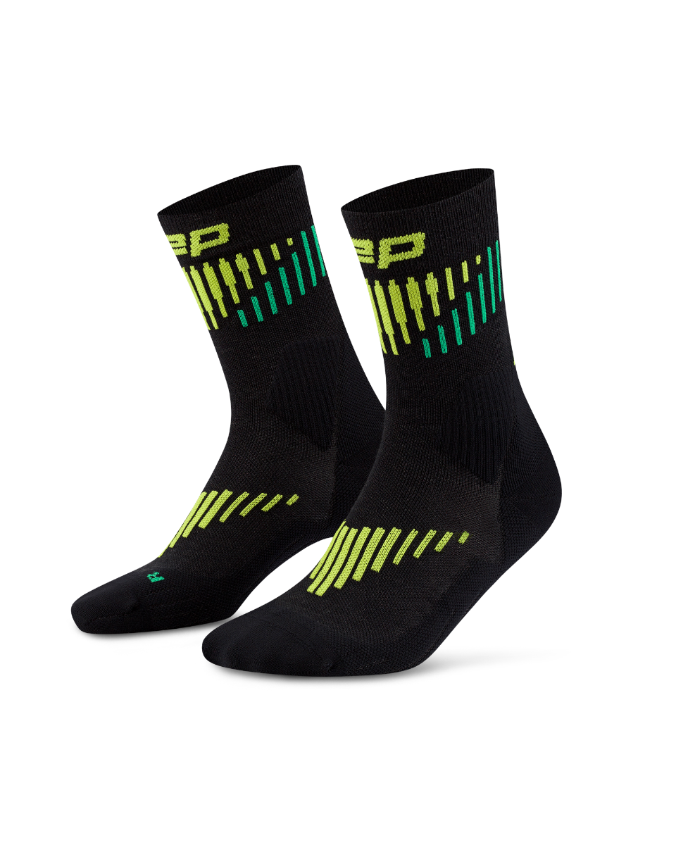 CEP Core Run Merino Mid Cut Sokken 3.0 - zwart/lime