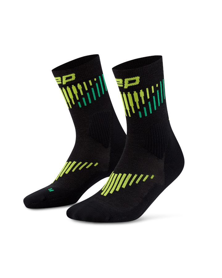 CEP Core Run Merino Mid Cut Sokken 3.0 - zwart/lime